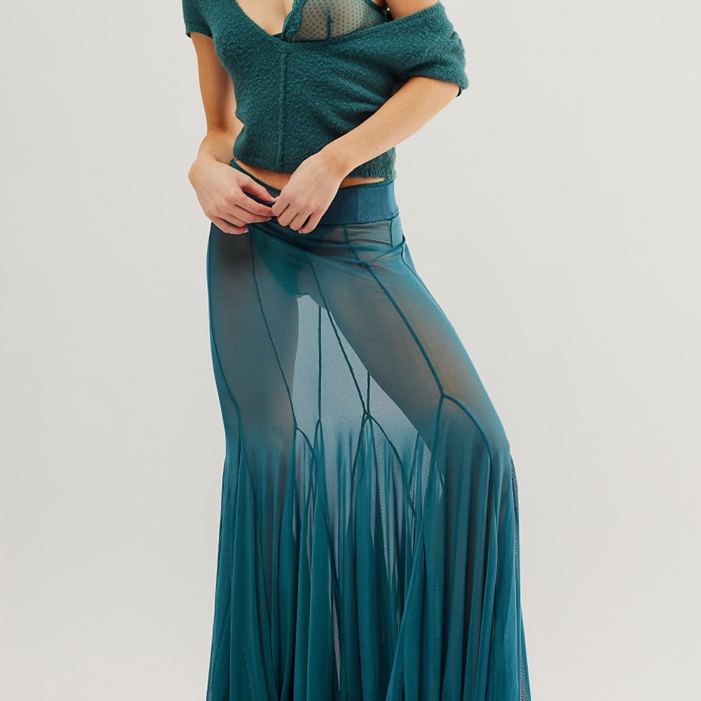 Free people Godet Turquoise SHEER SKIRT NWT S FAIRYCORE MERMAID FLARE skirt